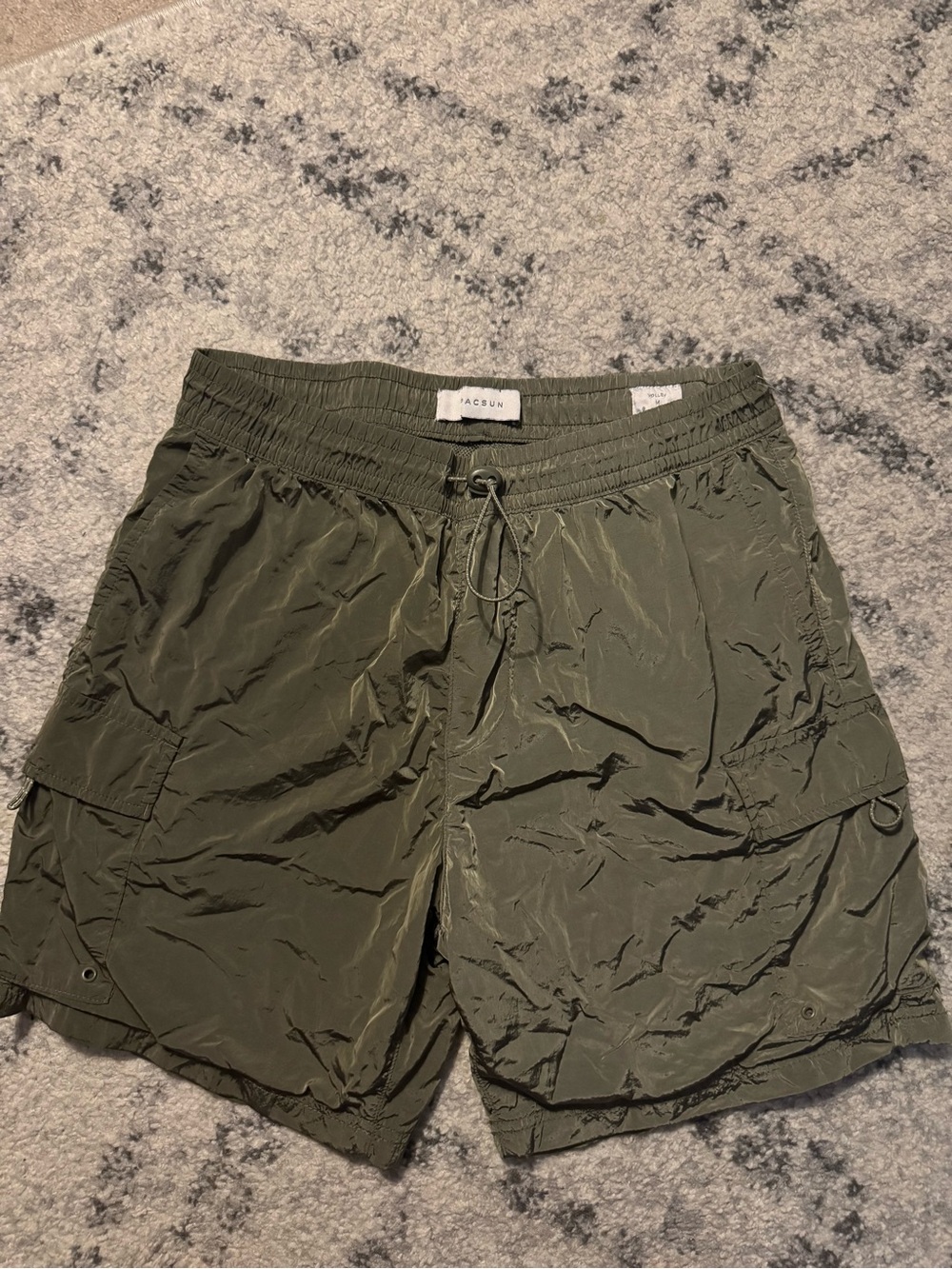 Pacsun Volley Olive Nylon Cargo Shorts Elastic Waist Pockets Olive